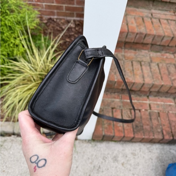 Vintage 90s Black Real Leather Shoulder Handbag Swagger Bag - Picture 5 of 12